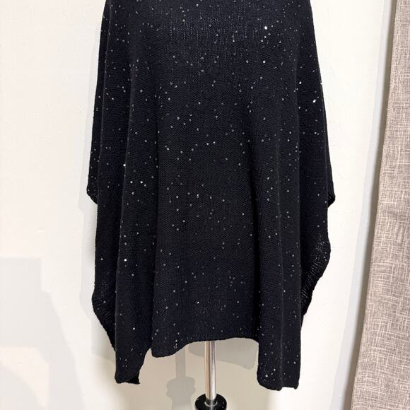 Eileen Fisher Oversized Knit Merino Wool Blouse S/M Black Sequin Holiday Party - Picture 8 of 12